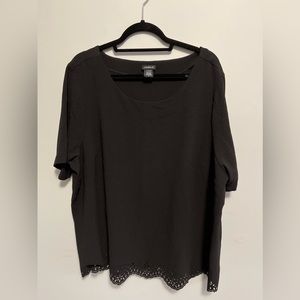 Torrid Black Short Sleeve Blouse with Cutout Detail at Hem